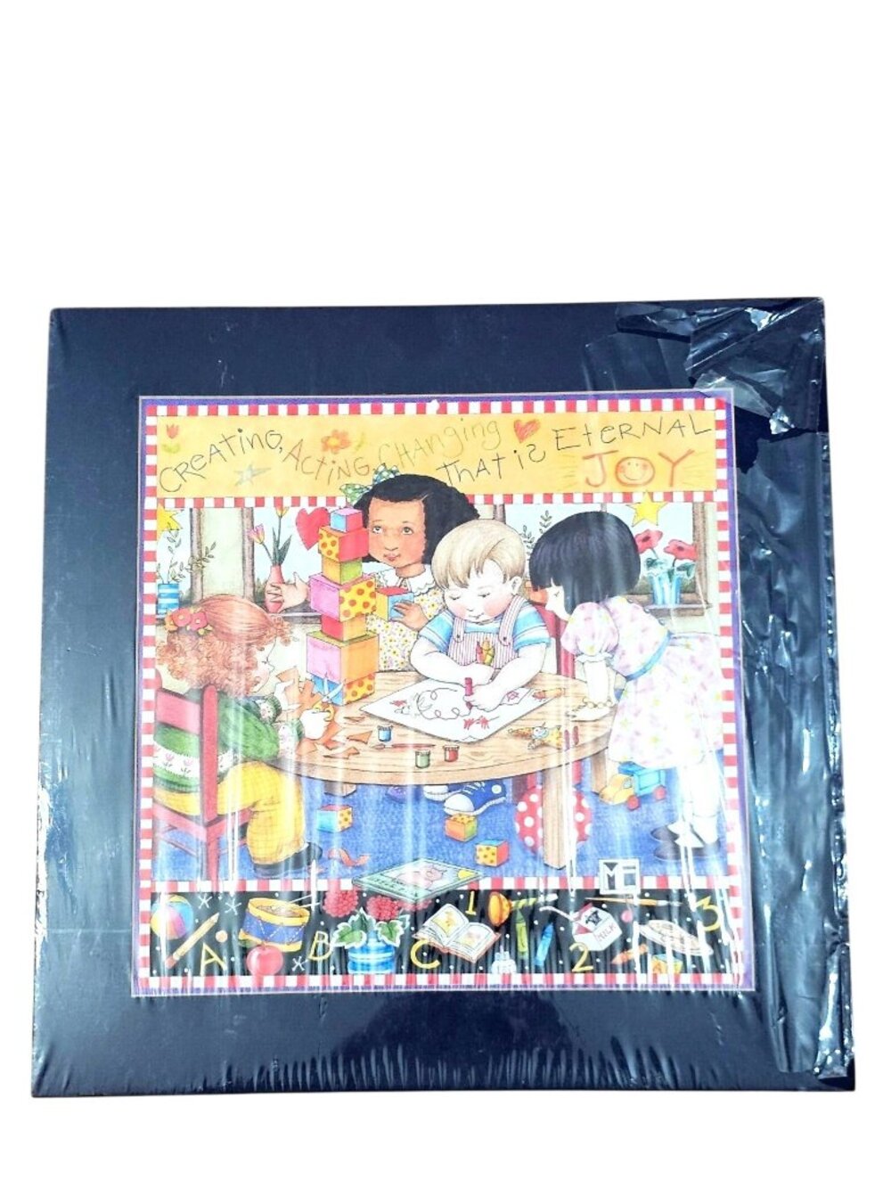 Vintage Mary Engelbreit Art Print named Creating Acting 15.5" navy blue mat